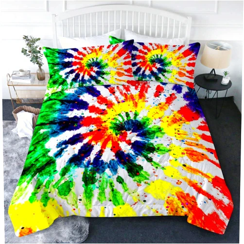 BlessLiving Rainbow Tie Dye Comforter Set Vintage Tie Dyed Bed Comforter Full/Queen Boho Hippie Bedspread 3 Piece Colorful Dye Lightweight Quilt Set for Adult Women Teen