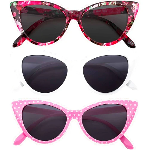 OWL 3 Pairs Cat Eye Sunglasses for Women, UV Protected Retro Sunglasses Womens, Beautiful Patterns Cateye Shades for Women