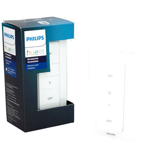 Philips Hue Wireless Smart Dimmer Switch with Remote, Battery Powered, No Wiring Needed, Works with Hue Hub, Wall Mount or Handheld Use, Easy Smart Lighting Control – White