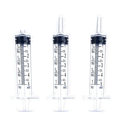HiMo 5mL Syringe for Liquid, Food, Oral, Scientific Labs, Measurement, Dispensing, Press-In Adapter, Craft, Big Tip with Cap- 3 Pack 5ml Syringes with tsp & mL Measurement