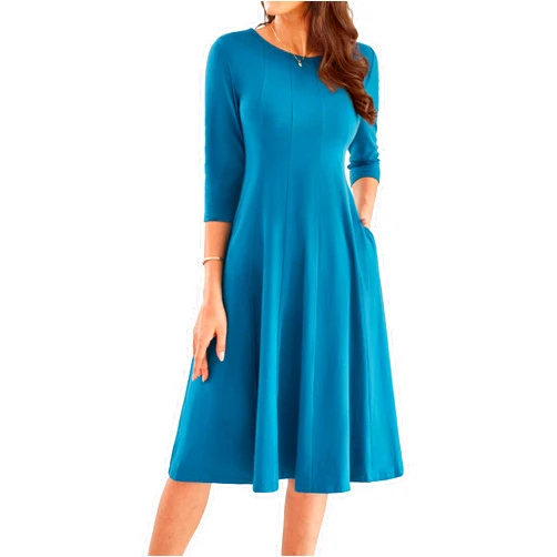 GRACE KARIN Womens 2025 Trendy Dresses Crew Neck 3/4 Sleeve A Line Loose Casual Midi Dress with Pockets