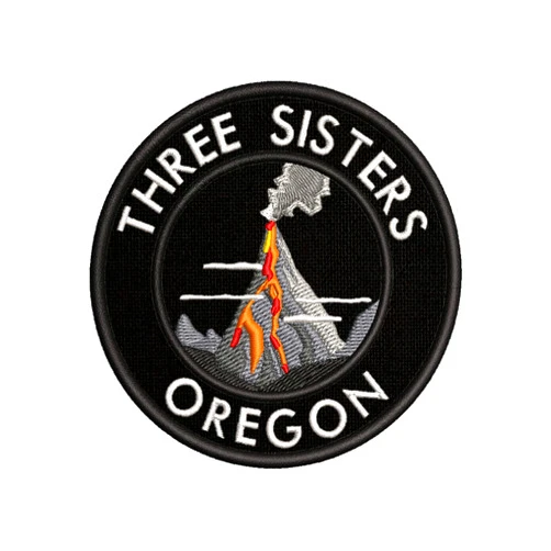 Stencils World Three Sisters, Oregon​​​​​​​ Applique Patch - Black, White, Grey, Yellow, red, Orange​​​​​​​ Badge 3.5