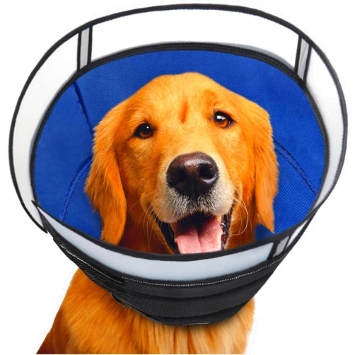 INKZOO Dog Cone Collar for After Surgery, Soft Pet Recovery Collar for Dogs and Cats, Adjustable Cone Collar Protective Collar for Large Medium Small Dogs Wound Healing (Black & Blue, Large)