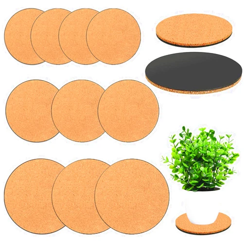 Venyat 10 Pieces 3 Sizes Cork Plant Coasters, 4/6/8 Inch Cork Plant Mats, Cork Coaster for Planters, Plant Coasters for House Plants Indoors (Nude & Black)