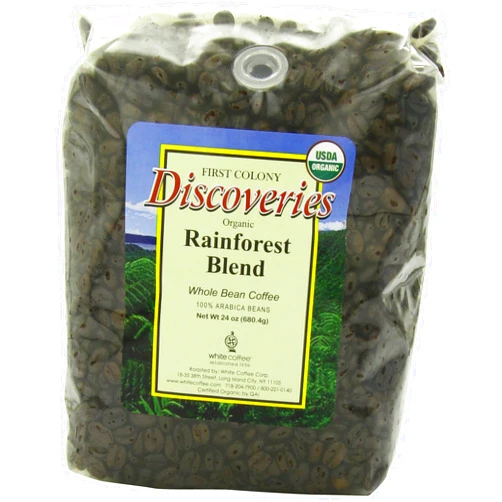 First Colony Organic Fair Trade Whole Bean Coffee, Rainforest, 24-Ounce