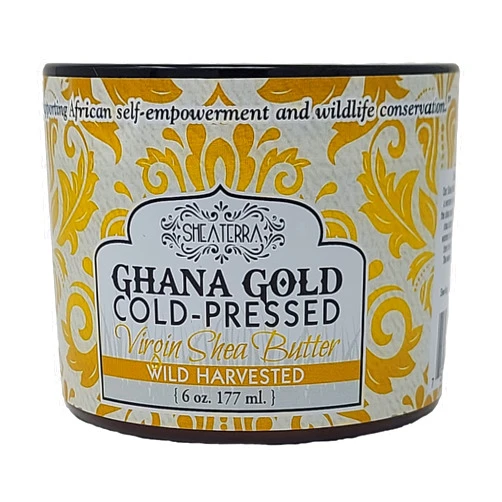 Shea Terra Organics 100% Organic Cold-Pressed Virgin Shea Butter - Ghana Gold | Natural Daily Skin Cream for Dry Skin, Itchy Skin, Stretch Marks, Psoriasis, Eczema & other skin conditions – 6 oz