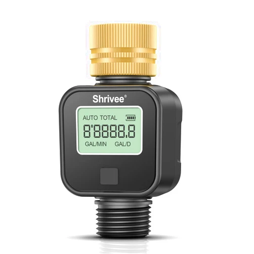 Shrivee Water Flow Meter with Brass Inlet for Hose Watering, Gal/L, Measure Water Usage & Flow Rate for RV Water Tank/Nozzle Sprayer/Garden Sprinkler, Indoor Outdoor Use