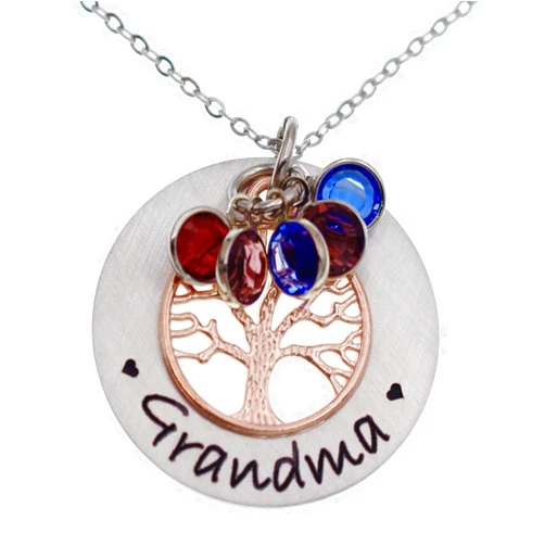 Love It Personalized Personalized Family Tree Grandma or Mom Necklace, Custom Grandmother's Mother Birthstone Generations Jewelry, Gift for Nana