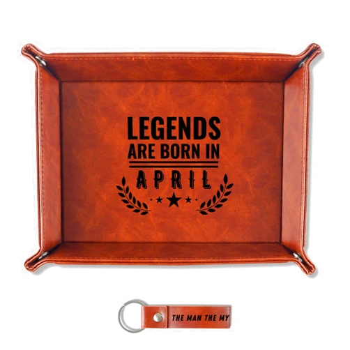 INNObeta Birthday Gifts for Men, Happy Birthday Valet Tray for Him, Male, Boyfriend, Son, Husband, Dad, Desktop Organizer PU Leather Tray - Legends are Born in April