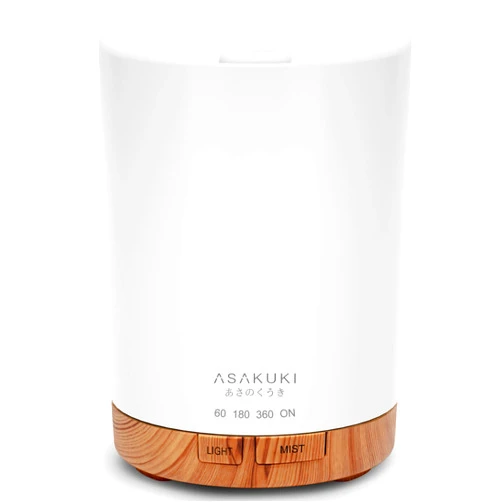 ASAKUKI 300ML Essential Oil Diffuser, Quiet 5-in-1 Premium Humidifier, Natural Home Fragrance Aroma Diffuser with 7 LED Color Changing Light and Auto-Off Safety Switch-Light Brown