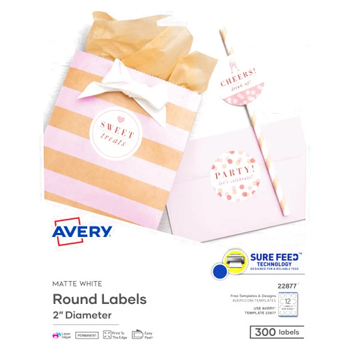 Avery Printable Round Labels with Sure Feed, 2