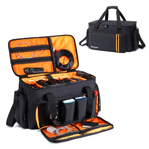 Mecozone DJ Gig Bag with 8 Detachable Dividers, DJ Cables Bag with 15.6'' Laptop Sleeve, Large Capacity Travel Musicians Gig Bag for DJ Gear, Music Equipment&Accessories, Black