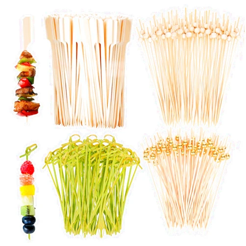 Mwellewm 1000Pcs Cocktail Picks 4.7 Inch Bamboo Skewers Toothpicks for Appetizer Fancy Natural Wooden Fruit Tooth Pick for Drink Dessert Wood Gold Ball Food Stick Charcuterie Boards Accessories Wedding Party