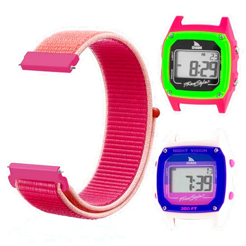 Snyeest Replacement Nylon Band Compatible with Freestyle Shark Classic Watch, Adjustable Quick-drying Strap for Shark Classic Leash & Clip Watch（Watch Not Included）, Pome Red,S/M
