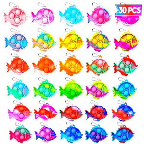 Genuvi Pop Fidget Toys Bulk Its Party Favors for Kids 30 PCS Cute Fish Mini Pop Keychain It Sensory Fidget Toy Pack Fidgets for Classroom Prizes for Students Kids Carnival Prizes Birthday Goodie Bag Stuffers