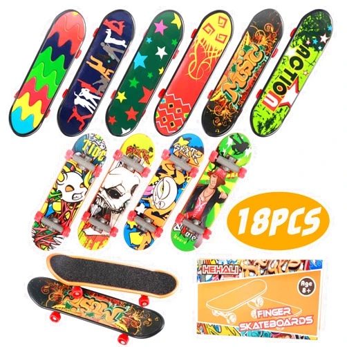 HEHALI 18pcs Finger Skateboards for Kids Mini Fingerboards Finger Toys Hand Skateboard Party Favors, Birthday Creative Gifts (12 Normal + 6 Matte)