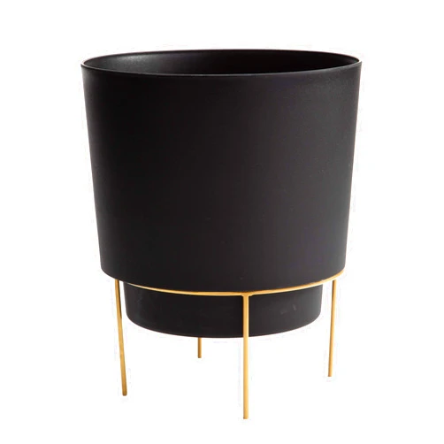Bloem Hopson Planter w/Metal Gold Stand (HOP1000-M), Black, 10