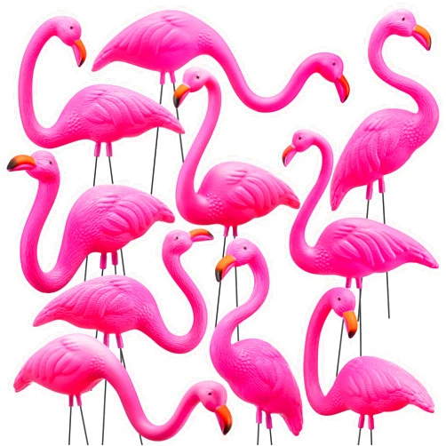 JOYIN 10 Pack Small Yard Flamingos Ornament Stakes, Mini Pink Flamingo Yard Decorations, Mini Lawn Plastic Flamingo Statue with Rubber Coating Metal Legs for Outdoor, Garden, Luau Party Gift (3-10IN)