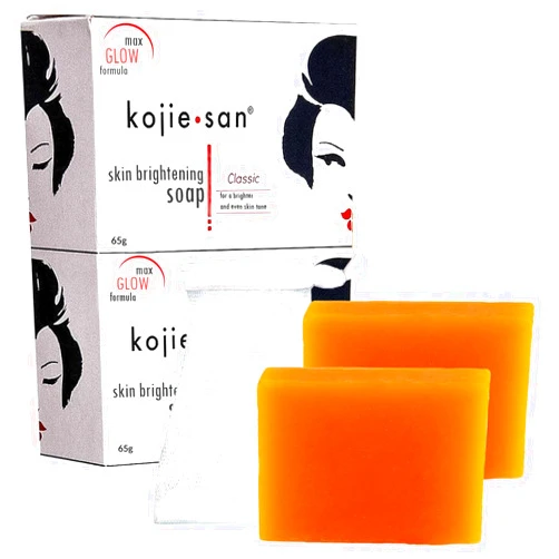 Kojie San Skin Brightening Soap - Original Kojic Acid Soap that Reduces Dark Spots, Hyperpigmentation, & Scars with Exfoliating Soap Net Included - 65g x 2 Bars