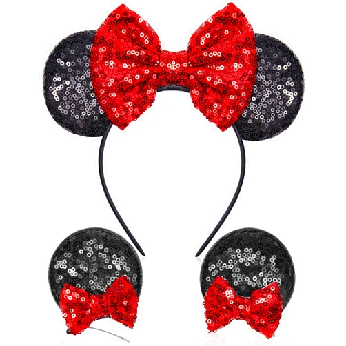 Akkya Mouse Ears Headband Hair Clips Accessories for Women Girl Kid Adult Birthday Party Princess Park Costume Mini Bow Present Black