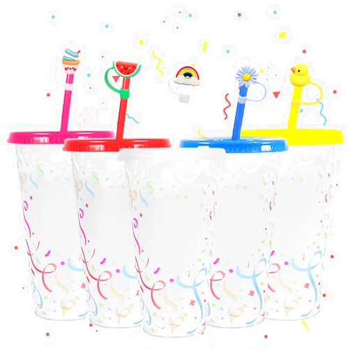 TANSHICT 5 Pack Color Changing Cups with Lids and Straws Include Straw Covers,Eeaster DIY Plastic Tumblers with Lids and Straws Bulk For Kids,Reusable Cups For Party,24 oz