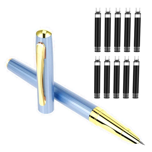 Andibro Metal Fountain Pens with 10 Black Ink Cartridges and 1 Converter 0.38mm Extra Fine Nib Fountain Pen Smooth Writing Luxury Calligraphy Pen Office School Supplies Gift(style C)