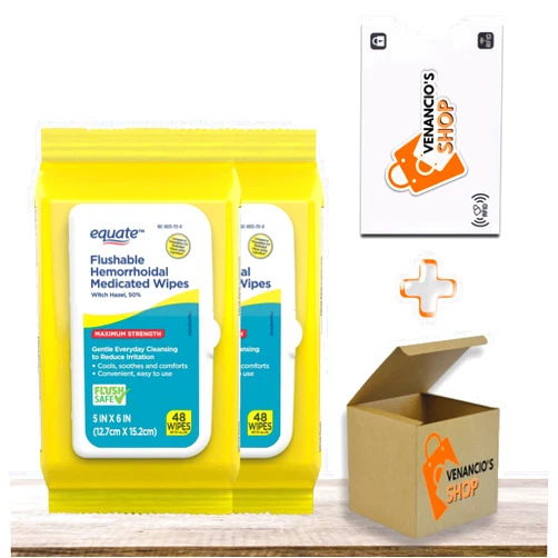 VENANCIO'S SHOP Equate Flushable Hemorrhoidal Medicated Wipes, with Witch Hazel Wipes, 50%, 48 count (Pack of 2)
