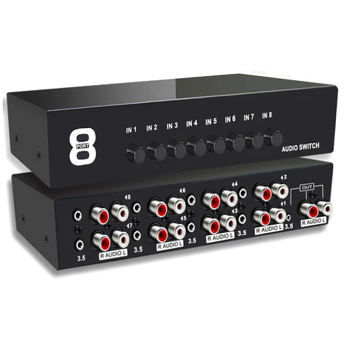 FlyroadUp 3.5mm Aux + RCA L/R Bi-Directional Stereo Audio Switch 8 in 1 Out A/B Analog Audio Switcher Selector