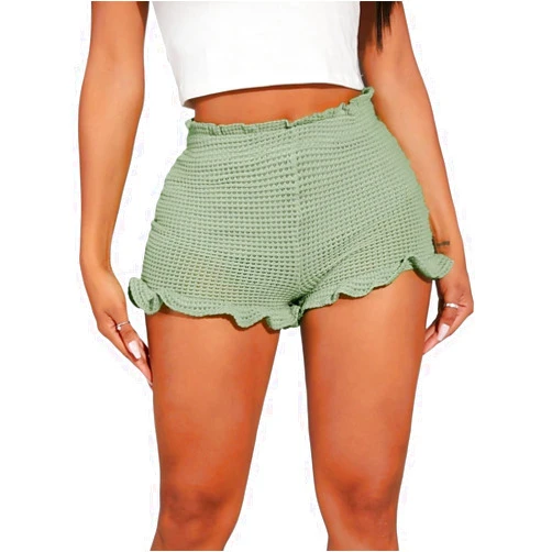 DIERAN Summer Womens Casual Shorts Solid Color Shorts with Ruffles High Waist