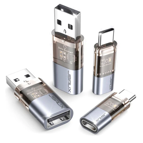 JSAUX USB Data Blocker & USB C Data Blocker (4-Pack), Transparent Type A & Type C Data Blocker Only for Charge, Protect Against Juice Jacking, Refuse Hacking Provide Safe Charging
