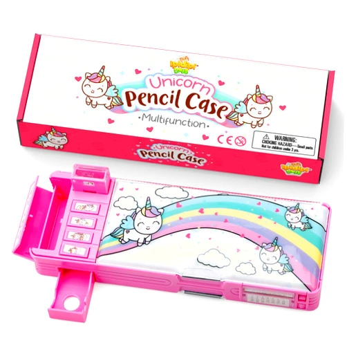 IPIDIPI TOYS PIDIPI TOYS Unicorn Pop Up Multifunction Pencil Case for Girls - School Supplies with Compartments, Sharpener, Pencils, School Gadgets, Stationery Box, Stocking Stuffers - 4 Buttons
