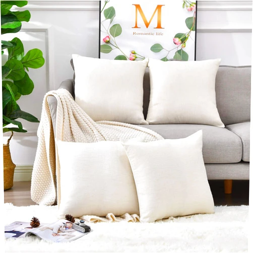 LisBiya Linen Throw Pillow Covers 18 x 18 Beige Decorative Blank Couch Pillow Covers for Sublimation Bed Sofa Farmhouse Cushion Cases Set of 4