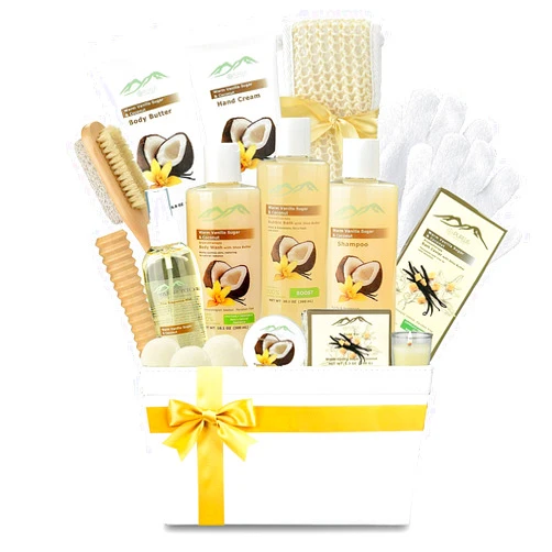 Purelis Vanilla Coconut Spa Gift Set Bath & Body Gift Basket. Natural Large Spa Basket! #1 Spa Gift Basket for Women and Men!