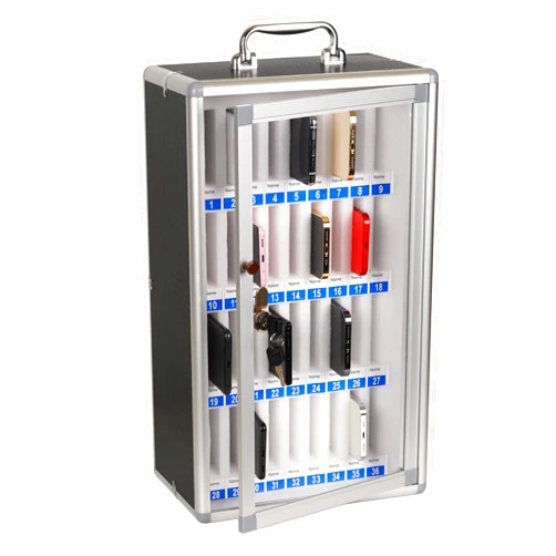 Loghot Aluminum Alloy Pocket Chart Cell Phones Storage Cabinet for Cell Phones,Wall-Mounted with a Locked,Can be Carried by Hand (36 Slots Black)