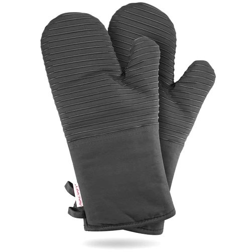 AVACRAFT Oven Mitts pair, Flexible, 100% Cotton with Unique Heat Resistant Food Grade Silicone, Thick Terry Cloth Interior, 500 F Heat Resistant (Grey Oven Mitts)