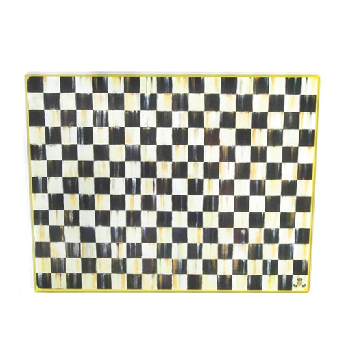 MACKENZIE-CHILDS Tempered Glass Cutting Board, Large Countertop Cutting Board, Black-and-White Courtly Check