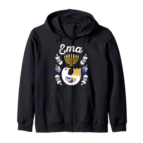 Chanukah PJs Family Matching Menorah Candle Decor Matching Family Hanukkah Pajamas Top Dreidel Menorah Mom Ema Zip Hoodie