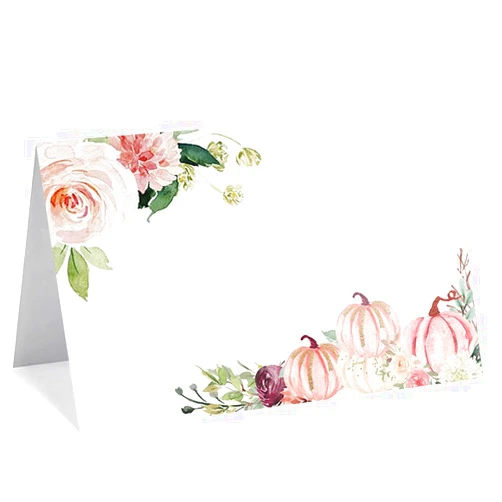 Aukolass Pumpkin Place Cards with Floral, 24 Pcs Fall Theme Place Cards for Baby Showers, Thanksgiving, Bridal Shower, Weddings, Dinners, Parties