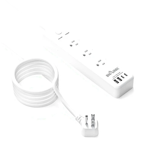 BN-LINK 1875W Surge Protected Power Strip with PD 20W Fast Charging USB-C, 5 FT Flat Plug Extension Cord, 3 Outlets & 4 USB Ports, Overload Protection, Wall Mount, for Home,Office, ETL Listed, 1200J