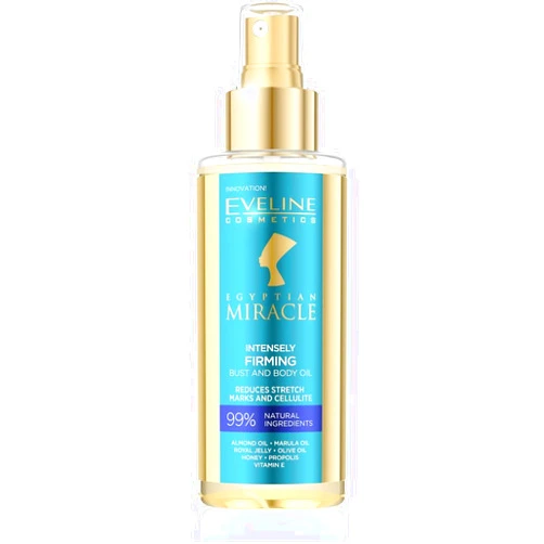 Eveline Cosmetics Egyptian Miracle Intensely Tightening Oil for Bust & Body Reduces Stretch Marks Cellulite Quick Absorption 98% Natural Composition Vegan Formula 150 ml