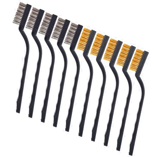 Topspeeder 10 Pieces Small Wire Brush Scratch Brush (Stainless Steel + Brass), Curved Handle Masonry Brush Wire Bristle for Cleaning Welding Slag and Rust
