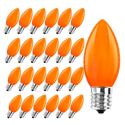 Romasaty 25 Pack C9 Orange Light Bulbs, C9 Orange Halloween Replacement Bulbs for Indoor Outdoor Halloween String Lights (E17/C9 Candelabra Base Sockets), 7W