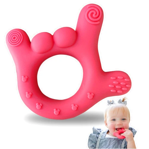 SAWYER BEAR I Love You Silicone Hand Teether, Teethers for Babies 3-6 Months, Soft Teething Toys 6-12 Months bpa Free, Massaging Teething Relief (Electric Pink)