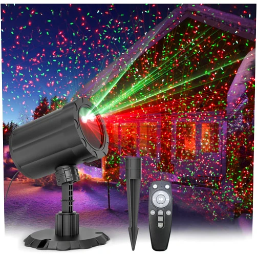 BLOFUN Outdoor Christmas Decoration Projection Light, Red and Green Starlight Projection Light, 3 Modes with Remote Control, Halloween, Christmas, Party, New Year Decoration Waterproof and Frostproof