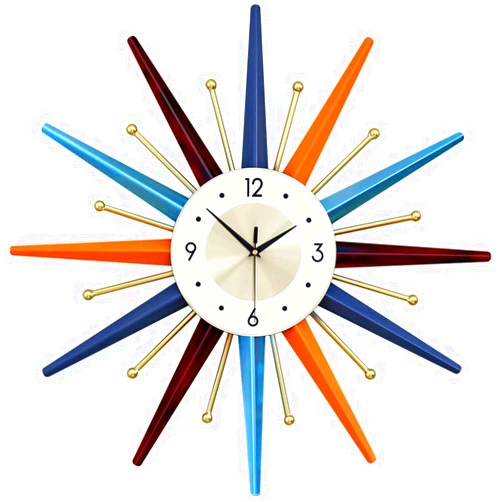 Vctrqov Large Wall Clock 27.5 Inch Modern Wall Clock Starburst Mid-Century Modern Decor Non-Ticking Battery Operated Colorful Clock Home Decorations for Living Room Bedroom Kitchen Office