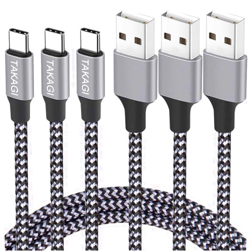 TAKAGI USB Type C Cable Fast Charging(3Pack 6ft) USB-A to USB-C Nylon Braided Data Sync Transfer Cord USB C Charger Compatible with iPhone 16 Pro Max/16 Plus/15 Pro Max/15 Plus/Galaxy S20 S10 Note 20