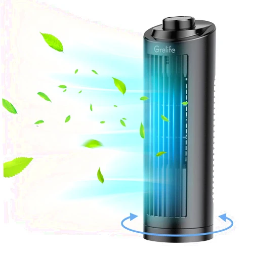Grelife 13'' Tower Fan, Bladeless Desk Fan with 3 Speeds, Quiet Cooling, 70° Oscillation Table Fan, Compact and Portable- Ideal for Bedroom, Home Office
