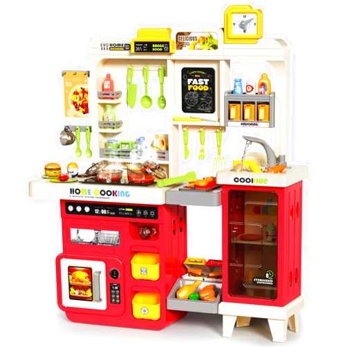 Pupu Pig Kids Kitchen Playset, Play Kitchen with Stove, Grill, Sink, Play Food, ToyKitchen Accessories, Cooking Kitchen with Lights Sound Steam, Pretend Play Toys for Kids Toddler Birthday Gifts