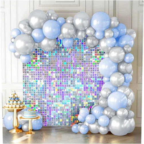 Kate Shimmer Wall Backdrop Iridescent Silver Wall Panels 12Pcs Square Sequin Shimmer Wall Backdrop Decoration for Birthday Party,Wedding, Anniversary