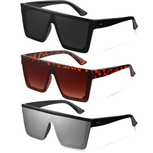 Frienda 3 Pairs Oversized Flat Top Sunglasses Vintage Square Sunglasse Unisex Square Shade Sunglasses for Men Women